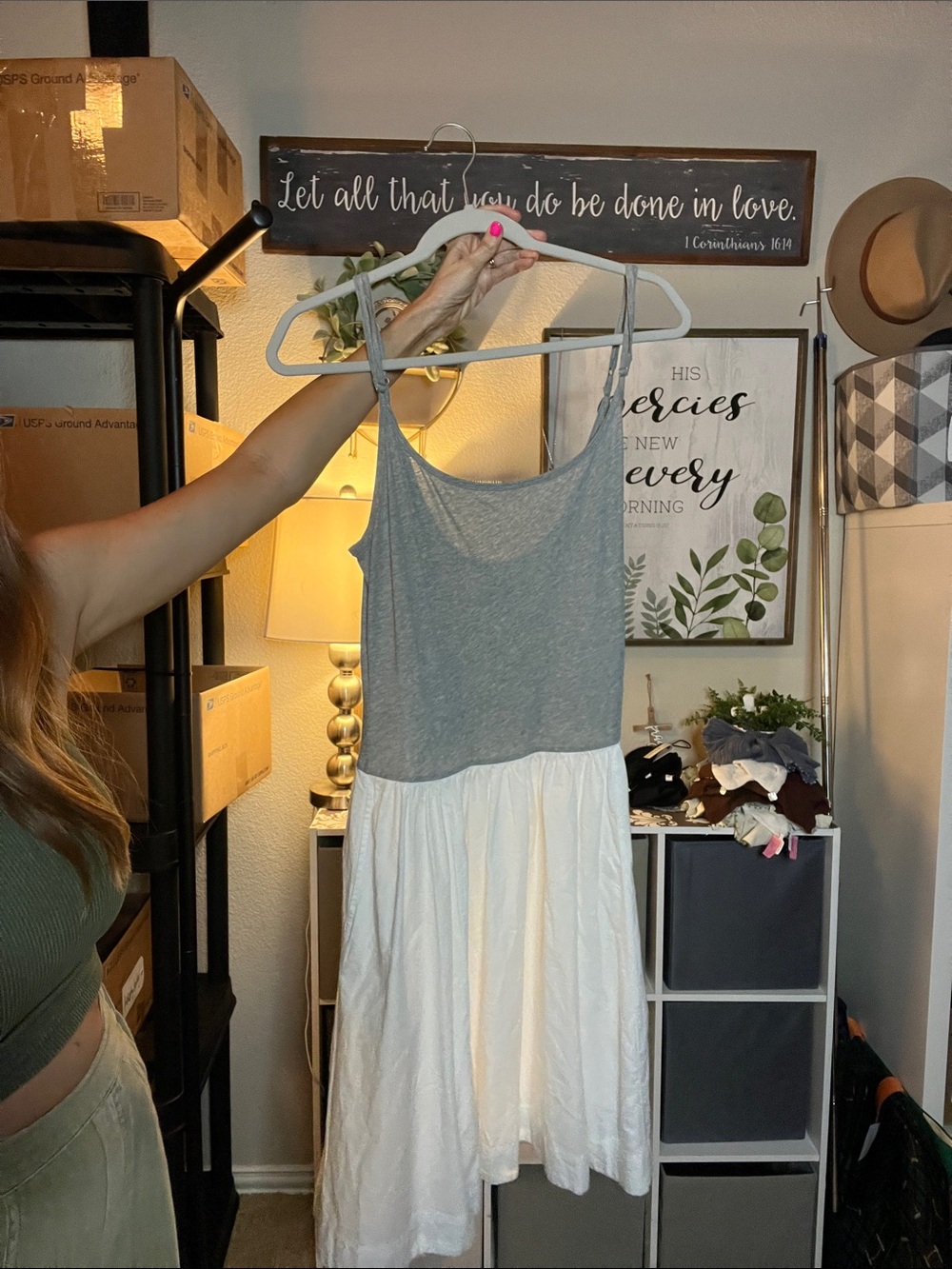 Gray and White Tank Midi Dress